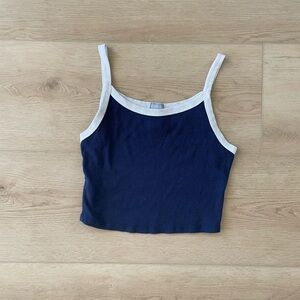 Tilly's Navy Ribbed Crop Cami with White Trim